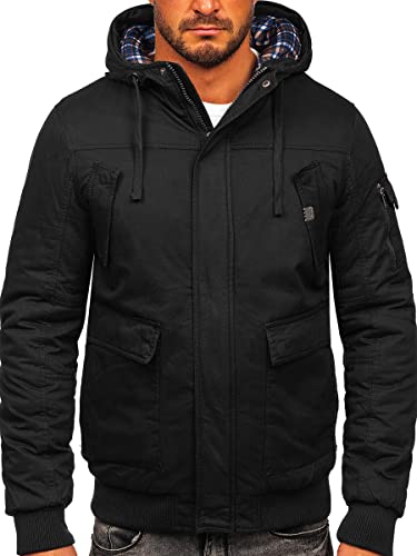 BOLF Herren Winterjacke Gefüttert mit Kapuze Kapuzenjacke Wärm Winter Herbst Freizeit Outdoor Casual Style 1890 Schwarz L [4D4] von BOLF