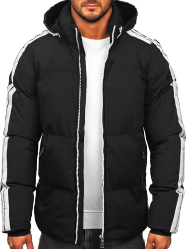 BOLF Herren Winterjacke Gefüttert mit Kapuze Kapuzenjacke Wärm Winter Herbst Freizeit Outdoor Casual Style 9979 Schwarz M [4D4] von BOLF