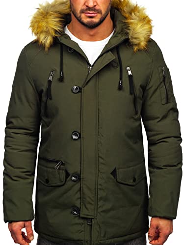 BOLF Herren Winterjacke Gefüttert mit Kapuze Parka Wintermantel Kapuzenjacke Fellbesatz Fellschnitt Lang Wärm Winter Herbst Freizeit Outdoor Casual Style 1795 Grün XXL [4D4] von BOLF