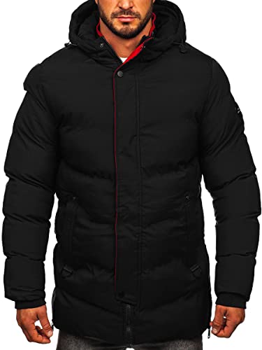 BOLF Herren Winterjacke Gefüttert mit Kapuze Parka Wintermantel Kapuzenjacke Lang Wärm Winter Herbst Freizeit Outdoor Casual Style 7330 Schwarz S [4D4] von BOLF