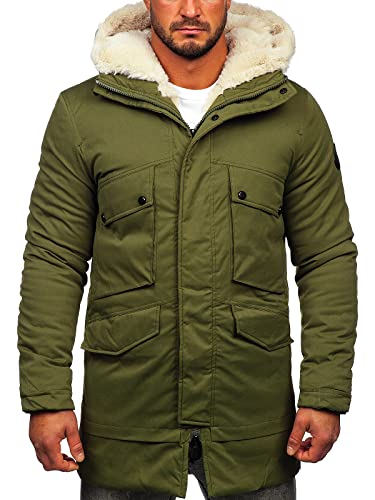 BOLF Herren Winterjacke Gefüttert mit Kapuze Parka Wintermantel Kapuzenjacke Lang Wärm Winter Herbst Freizeit Outdoor Casual Style M115 Khaki M [4D4] von BOLF