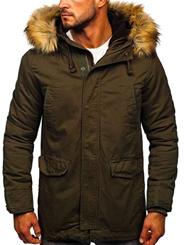 BOLF Herren Winterjacke Parka 2in1 Warm Übergangsjacke Gefüttert mit Kapuze Lang Wintermantel Winter Herbst Outdoor Freizeit Kapuzenjacke Casual Style NATURE 5284 Grün XXL [4D4] von BOLF