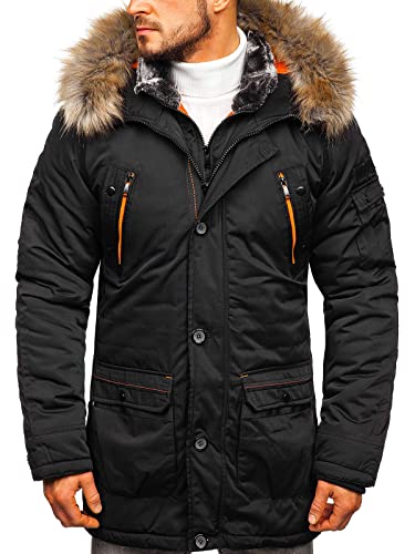 BOLF Herren Winterjacke Parka Fellkapuze Wintermantel Lange Street Style J.BOYZ 1067 Schwarz M [4D4] von BOLF