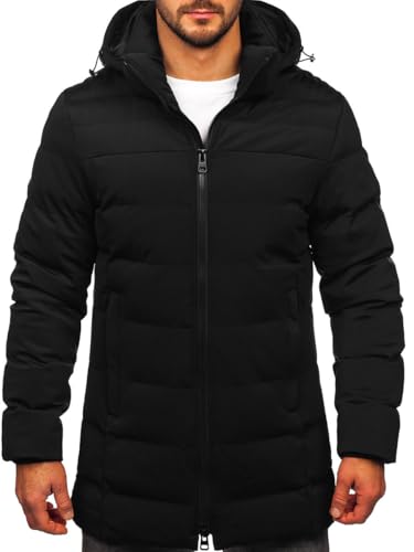 BOLF Herren Winterjacke Parka Jacke mit Kapuze Wintermantel Gefüttert Winterparka Lang Warme Zip Outdoor Casual Style 51M2205 Schwarz XXL [4D4] von BOLF