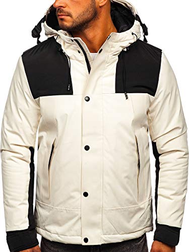 BOLF Herren Winterjacke Parka Warm Gefüttert mit Kapuze Fellbesatz Lang Wintermantel Winter Herbst Outdoor Freizeit Kapuzenjacke Casual Style J.STYL J1905 Weiß M [4D4] von BOLF