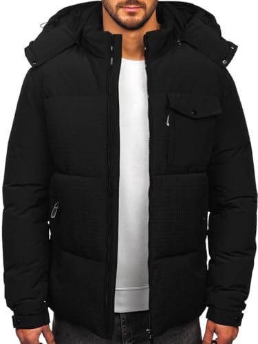BOLF Herren Winterjacke Puffer Wintermantel Daunenjacken Steppjacke Kapuze Winter Übergangsjacke Gefüttert Wärm Reißverschluss Outdoor Casual Style 19M1292 Schwarz M [4D4] von BOLF