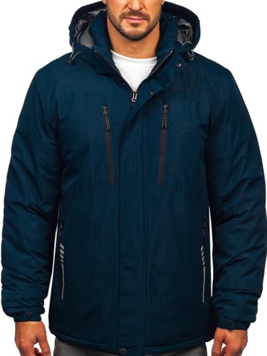 BOLF Herren Winterjacke Puffer Wintermantel Daunenjacken Steppjacke Kapuze Winter Übergangsjacke Gefüttert Wärm Reißverschluss Outdoor Casual Style 22M321-1 Tintenblau M [4D4] von BOLF