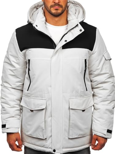 BOLF Herren Winterjacke Puffer Wintermantel Daunenjacken Steppjacke Kapuze Winter Übergangsjacke Gefüttert Wärm Reißverschluss Outdoor Casual Style 22M322 Beige(Hell) L [4D4] von BOLF