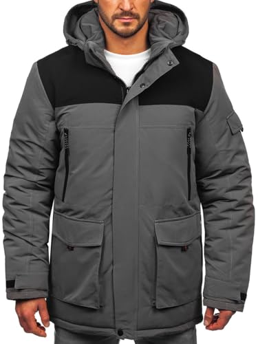 BOLF Herren Winterjacke Puffer Wintermantel Daunenjacken Steppjacke Kapuze Winter Übergangsjacke Gefüttert Wärm Reißverschluss Outdoor Casual Style 22M322 Dunkelgrau XXL [4D4] von BOLF