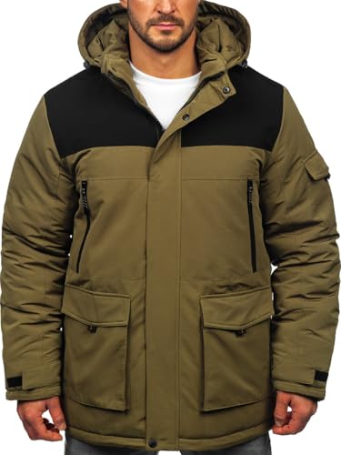 BOLF Herren Winterjacke Puffer Wintermantel Daunenjacken Steppjacke Kapuze Winter Übergangsjacke Gefüttert Wärm Reißverschluss Outdoor Casual Style 22M322 Khaki L [4D4] von BOLF