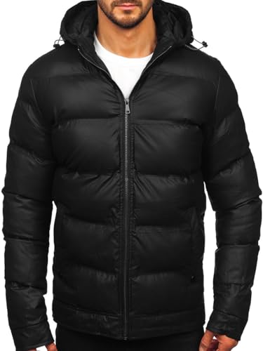 BOLF Herren Winterjacke Puffer Wintermantel Daunenjacken Steppjacke Kapuze Winter Übergangsjacke Gefüttert Wärm Reißverschluss Outdoor Casual Style 22M327 Schwarz S [4D4] von BOLF