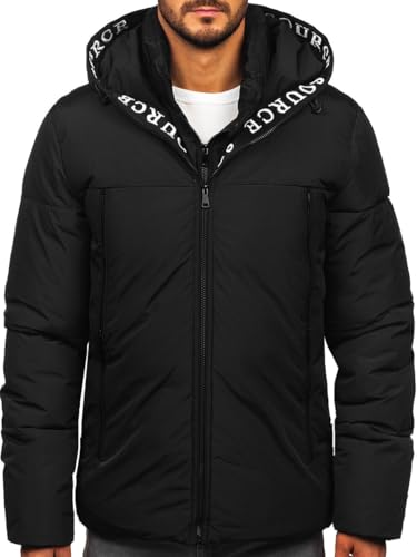 BOLF Herren Winterjacke Puffer Wintermantel Daunenjacken Steppjacke Kapuze Winter Übergangsjacke Gefüttert Wärm Reißverschluss Outdoor Casual Style 22M330 Schwarz XL [4D4] von BOLF