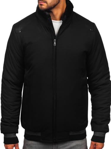 BOLF Herren Winterjacke Puffer Wintermantel Daunenjacken Steppjacke Kapuze Winter Übergangsjacke Gefüttert Wärm Reißverschluss Outdoor Casual Style 22M333 Schwarz M [4D4] von BOLF