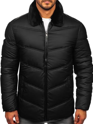 BOLF Herren Winterjacke Puffer Wintermantel Daunenjacken Steppjacke Kapuze Winter Übergangsjacke Gefüttert Wärm Reißverschluss Outdoor Casual Style 31M5005 Schwarz XXL [4D4] von BOLF