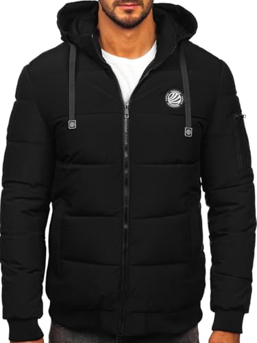BOLF Herren Winterjacke Puffer Wintermantel Daunenjacken Steppjacke Kapuze Winter Übergangsjacke Gefüttert Wärm Reißverschluss Outdoor Casual Style 31M5028 Schwarz S [4D4] von BOLF