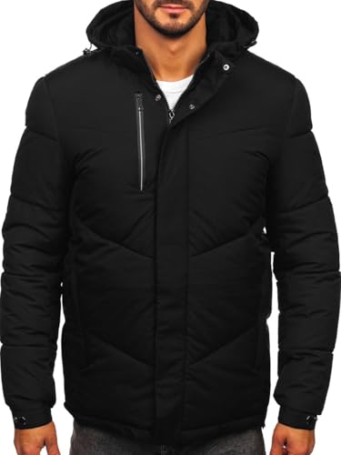 BOLF Herren Winterjacke Puffer Wintermantel Daunenjacken Steppjacke Kapuze Winter Übergangsjacke Gefüttert Wärm Reißverschluss Outdoor Casual Style 31M5035 Schwarz XXL [4D4] von BOLF