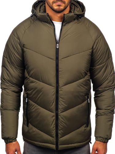 BOLF Herren Winterjacke Puffer Wintermantel Daunenjacken Steppjacke Kapuze Winter Übergangsjacke Gefüttert Wärm Reißverschluss Outdoor Casual Style 31M5036-1 Khaki L [4D4] von BOLF