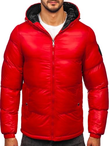BOLF Herren Winterjacke Puffer Wintermantel Daunenjacken Steppjacke Kapuze Winter Übergangsjacke Gefüttert Wärm Reißverschluss Outdoor Casual Style 5M3198 Rot XXL [4D4] von BOLF
