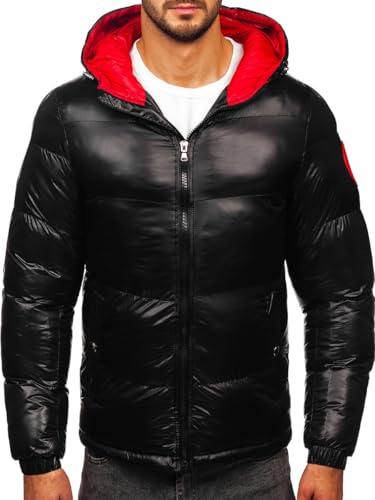 BOLF Herren Winterjacke Puffer Wintermantel Daunenjacken Steppjacke Kapuze Winter Übergangsjacke Gefüttert Wärm Reißverschluss Outdoor Casual Style 5M3198 Schwarz M [4D4] von BOLF