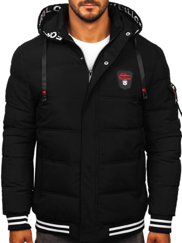 BOLF Herren Winterjacke Puffer Wintermantel Daunenjacken Steppjacke Kapuze Winter Übergangsjacke Gefüttert Wärm Reißverschluss Outdoor Casual Style 62M9517 Schwarz M [4D4] von BOLF