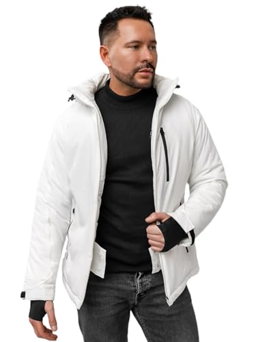 BOLF Herren Winterjacke Puffer Wintermantel Daunenjacken Steppjacke Kapuze Winter Übergangsjacke Gefüttert Wärm Reißverschluss Outdoor Casual Style HH011A1 Weiß M [4D4] von BOLF