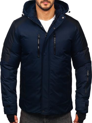 BOLF Herren Winterjacke Skijacke Snowboardjacke mit Reißverschluss Schneejacke Kapuze Schneefang Bündchen Winddicht Wasserdicht Atmungsaktiv Outdoor Freizeit Sport 91M9902 Dunkelblau XXL [4D4] von BOLF