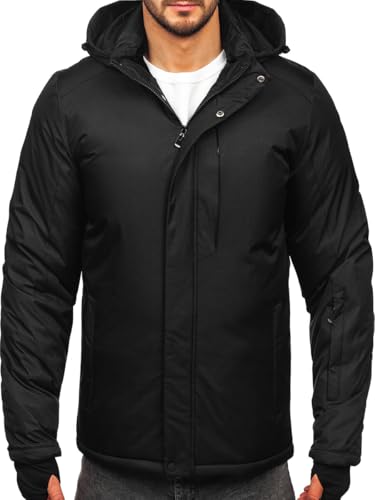 BOLF Herren Winterjacke Skijacke Snowboardjacke mit Reißverschluss Schneejacke Kapuze Schneefang Bündchen Winddicht Wasserdicht Atmungsaktiv Outdoor Freizeit Sport 91M9906 Schwarz XL [4D4] von BOLF