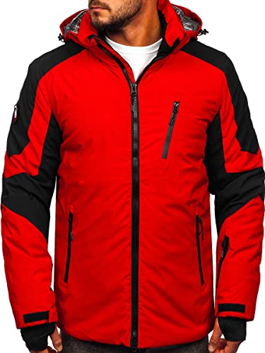 BOLF Herren Winterjacke Skijacke Snowboardjacke mit Reißverschluss und Kapuze Bündchen Outdoor Freizeit 6576 Rot S [4D4] von BOLF