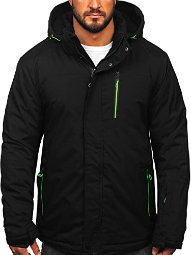 BOLF Herren Winterjacke Skijacke Snowboardjacke mit Reißverschluss und Kapuze Bündchen Outdoor Freizeit 7097 Schwarz-Grün S [4D4] von BOLF