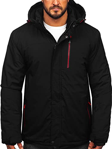 BOLF Herren Winterjacke Skijacke Snowboardjacke mit Reißverschluss und Kapuze Bündchen Outdoor Freizeit 7097 Schwarz-Rot S [4D4] von BOLF