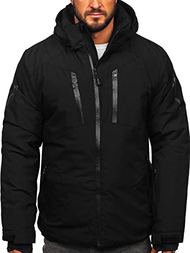 BOLF Herren Winterjacke Skijacke Snowboardjacke mit Reißverschluss und Kapuze Bündchen Outdoor Freizeit 7507 Schwarz S [4D4] von BOLF