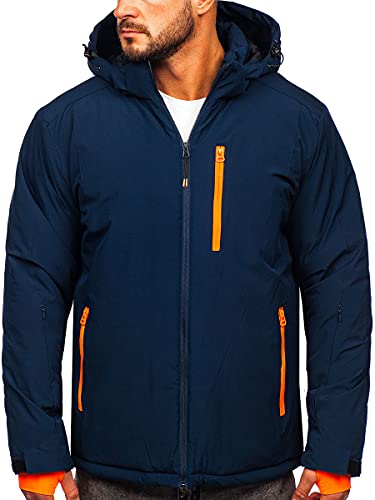 BOLF Herren Winterjacke Skijacke Snowboardjacke mit Reißverschluss und Kapuze Bündchen Outdoor Freizeit HH011 Dunkelblau L [4D4] von BOLF