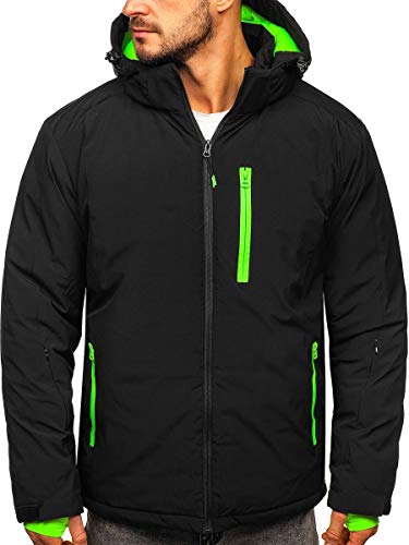 BOLF Herren Winterjacke Skijacke Snowboardjacke mit Reißverschluss und Kapuze Bündchen Outdoor Freizeit HH011 Schwarz XXL [4D4] von BOLF