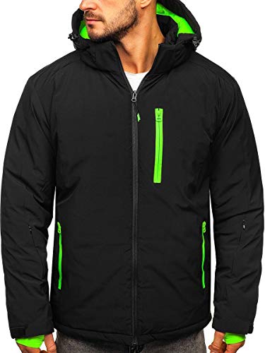 BOLF Herren Winterjacke Skijacke Snowboardjacke mit Reißverschluss und Kapuze Bündchen Outdoor Freizeit HH011 Schwarz XXL [4D4] von BOLF