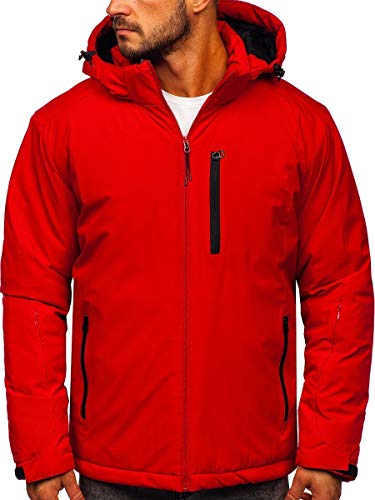 BOLF Herren Winterjacke Skijacke Snowboardjacke mit Reißverschluss und Kapuze Bündchen Outdoor Freizeit Mix J.STYLE HH011 Rot M [4D4] von BOLF