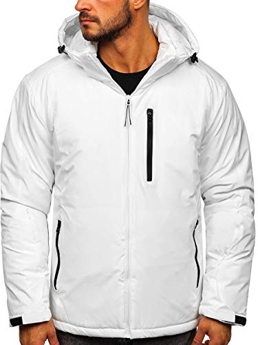 BOLF Herren Winterjacke Skijacke Snowboardjacke mit Reißverschluss und Kapuze Bündchen Outdoor Freizeit Mix J.STYLE HH011 Weiss L [4D4] von BOLF