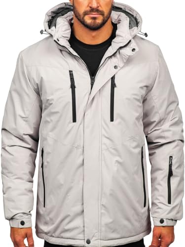 BOLF Herren Winterjacke Steppjacke Gefüttert Übergangsjacke mit Kapuze Daunenjacken-Optik Puffer Wärm Winter Freizeit Outdoor Casual Style 22M320 Grau S [4D4] von BOLF