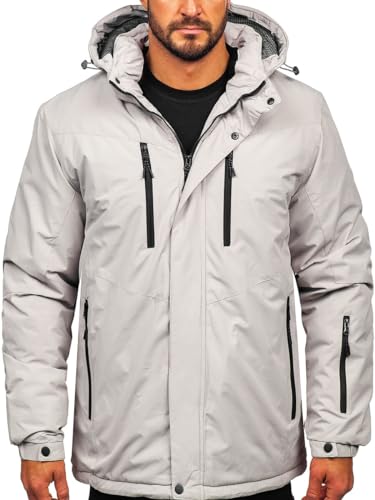 BOLF Herren Winterjacke Steppjacke Gefüttert Übergangsjacke mit Kapuze Daunenjacken-Optik Puffer Wärm Winter Freizeit Outdoor Casual Style 22M320 Grau XXL [4D4] von BOLF