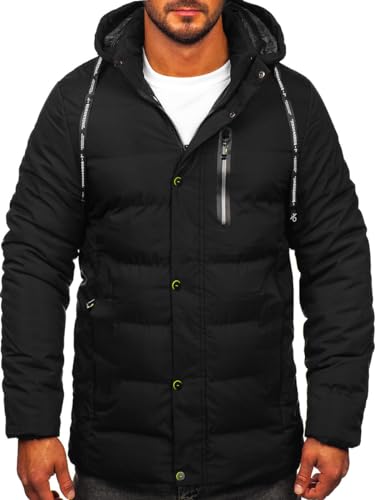 BOLF Herren Winterjacke Steppjacke Gefüttert Übergangsjacke mit Kapuze Daunenjacken-Optik Puffer Wärm Winter Freizeit Outdoor Casual Style 5M3136 Schwarz L [4D4] von BOLF