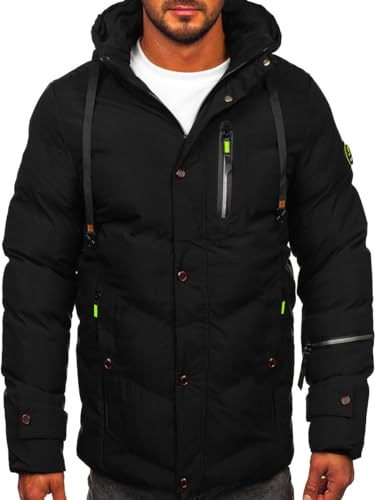 BOLF Herren Winterjacke Steppjacke Gefüttert Übergangsjacke mit Kapuze Daunenjacken-Optik Puffer Wärm Winter Freizeit Outdoor Casual Style 5M3137 Schwarz XXL [4D4] von BOLF