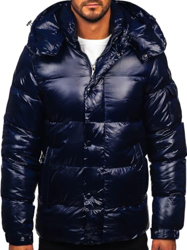 BOLF Herren Winterjacke Steppjacke Gefüttert Übergangsjacke mit Kapuze Daunenjacken-Optik Puffer Wärm Winter Freizeit Outdoor Casual Style 9970 Dunkelblau M [4D4] von BOLF