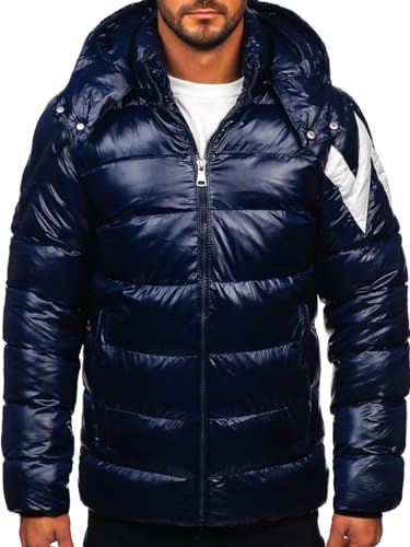 BOLF Herren Winterjacke Steppjacke Gefüttert Übergangsjacke mit Kapuze Daunenjacken-Optik Puffer Wärm Winter Freizeit Outdoor Casual Style 9981 Dunkelblau M [4D4] von BOLF