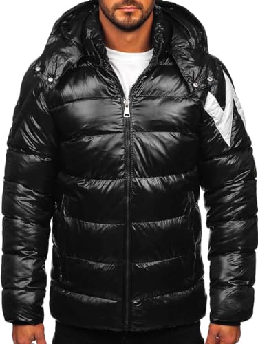 BOLF Herren Winterjacke Steppjacke Gefüttert Übergangsjacke mit Kapuze Daunenjacken-Optik Puffer Wärm Winter Freizeit Outdoor Casual Style 9981 Schwarz M [4D4] von BOLF