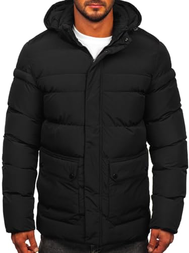 BOLF Herren Winterjacke Steppjacke Pufferjacke Daunenjacke Outdoorjacke Wärme Kurzmantel Leichte Reißverschluss Stehkragen Kapuze Wintermantel Zip Freizeit Sport Basic Casual 22M332 Schwarz S [4D4] von BOLF