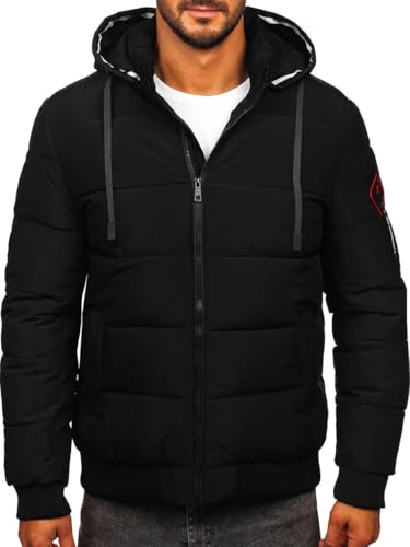 BOLF Herren Winterjacke Steppjacke Pufferjacke Daunenjacke Outdoorjacke Wärme Kurzmantel Leichte Reißverschluss Stehkragen Kapuze Wintermantel Zip Freizeit Sport Basic Casual 31M5031 Schwarz XXL [4D4] von BOLF