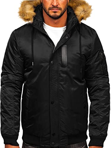 BOLF Herren Winterjacke Steppjacke Sportjacke Daunenjacke Puffer Jacket Kapuze Stehkragen Warm Gefüttert Gepolstert Wasserabweisend Winddicht Outdoor Casual Style Street Look 2129 Schwarz XL [4D4] von BOLF