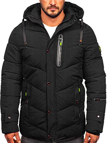 BOLF Herren Winterjacke Steppjacke Sportjacke Daunenjacke Puffer Jacket Kapuze Stehkragen Warm Gefüttert Gepolstert Wasserabweisend Winddicht Outdoor Casual Style Street Look 22M55 Schwarz S [4D4] von BOLF