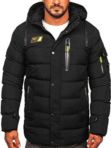 BOLF Herren Winterjacke Steppjacke Sportjacke Daunenjacke Puffer Jacket Kapuze Stehkragen Warm Gefüttert Gepolstert Wasserabweisend Winddicht Outdoor Casual Style Street Look 22M56 Schwarz S [4D4] von BOLF