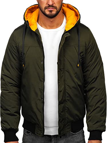 BOLF Herren Winterjacke Steppjacke Sportjacke Daunenjacke Puffer Jacket Kapuze Stehkragen Warm Gefüttert Gepolstert Wasserabweisend Winddicht Outdoor Casual Style Street Look 27M8100 Grün XXL [4D4] von BOLF