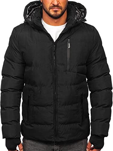 BOLF Herren Winterjacke Steppjacke Sportjacke Daunenjacke Puffer Jacket Kapuze Stehkragen Warm Gefüttert Gepolstert Wasserabweisend Winddicht Outdoor Casual Style Street Look 5M756 Schwarz XXL [4D4] von BOLF